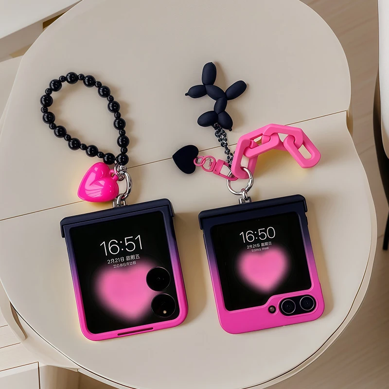 Motorola Tablet Accessories - เคสโทรศัพท์ลายดอกกุหลาบดำไล่เฉดสี พร้อมสายคล้องแบบโซ่ สำหรับ Samsung Galaxy Z