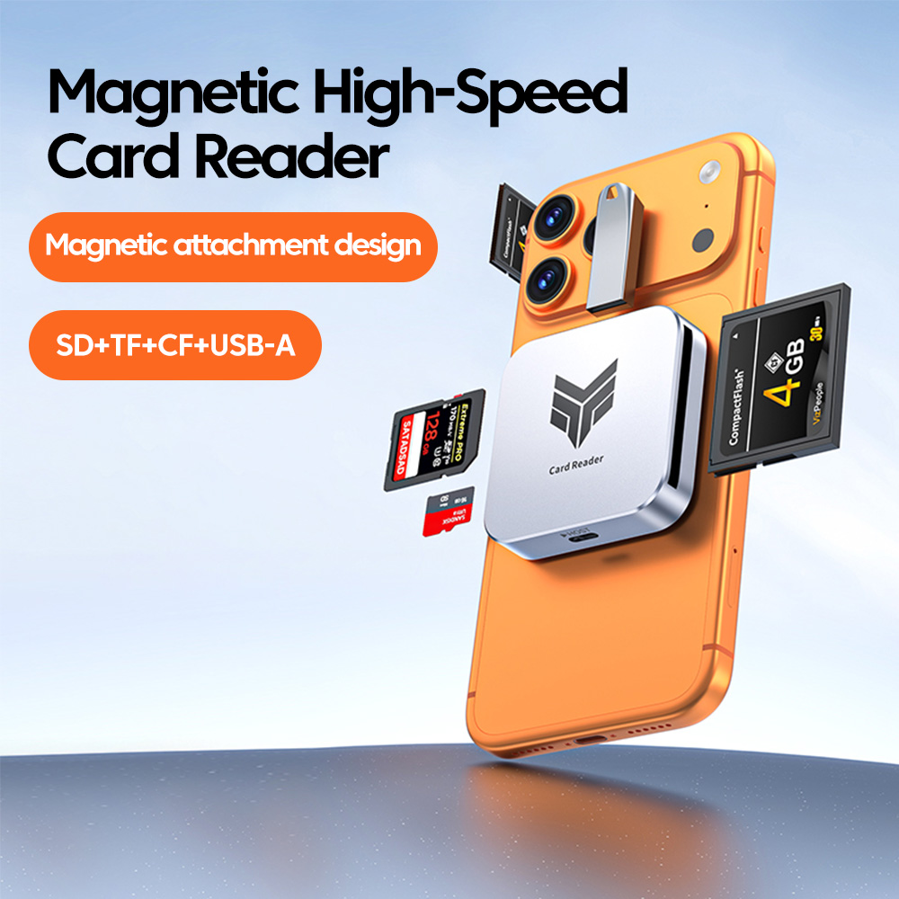 Microsd Card Tablet - เครื่องอ่านการ์ดแบบแม่เหล็ก 4-in-1 รองรับการ์ด CF+SD+TF+USB พร้อมอะแดปเตอร์และสายเชื่อมต่อแบบ Type-C