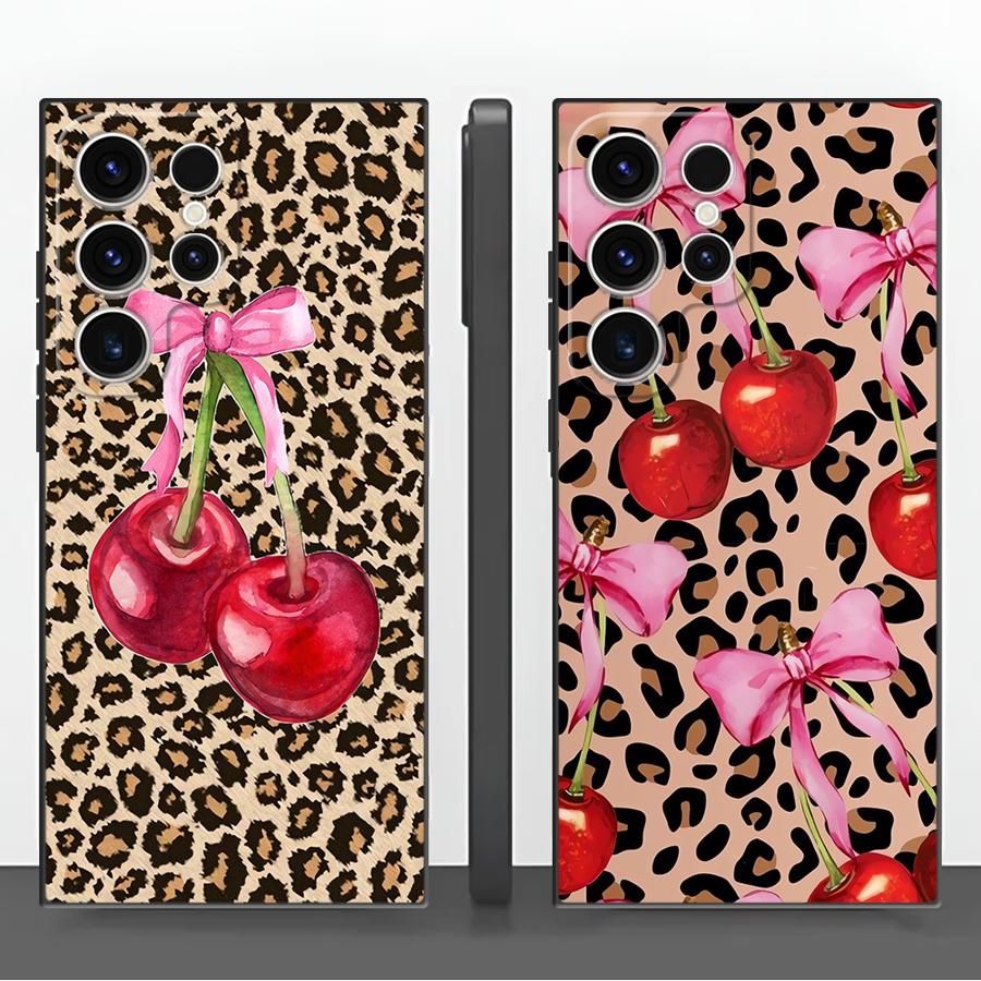 Tablet S9 Fe Accessories - เคสโทรศัพท์ลายเสือดาวเชอร์รี่ สำหรับ Samsung Galaxy S26 S23