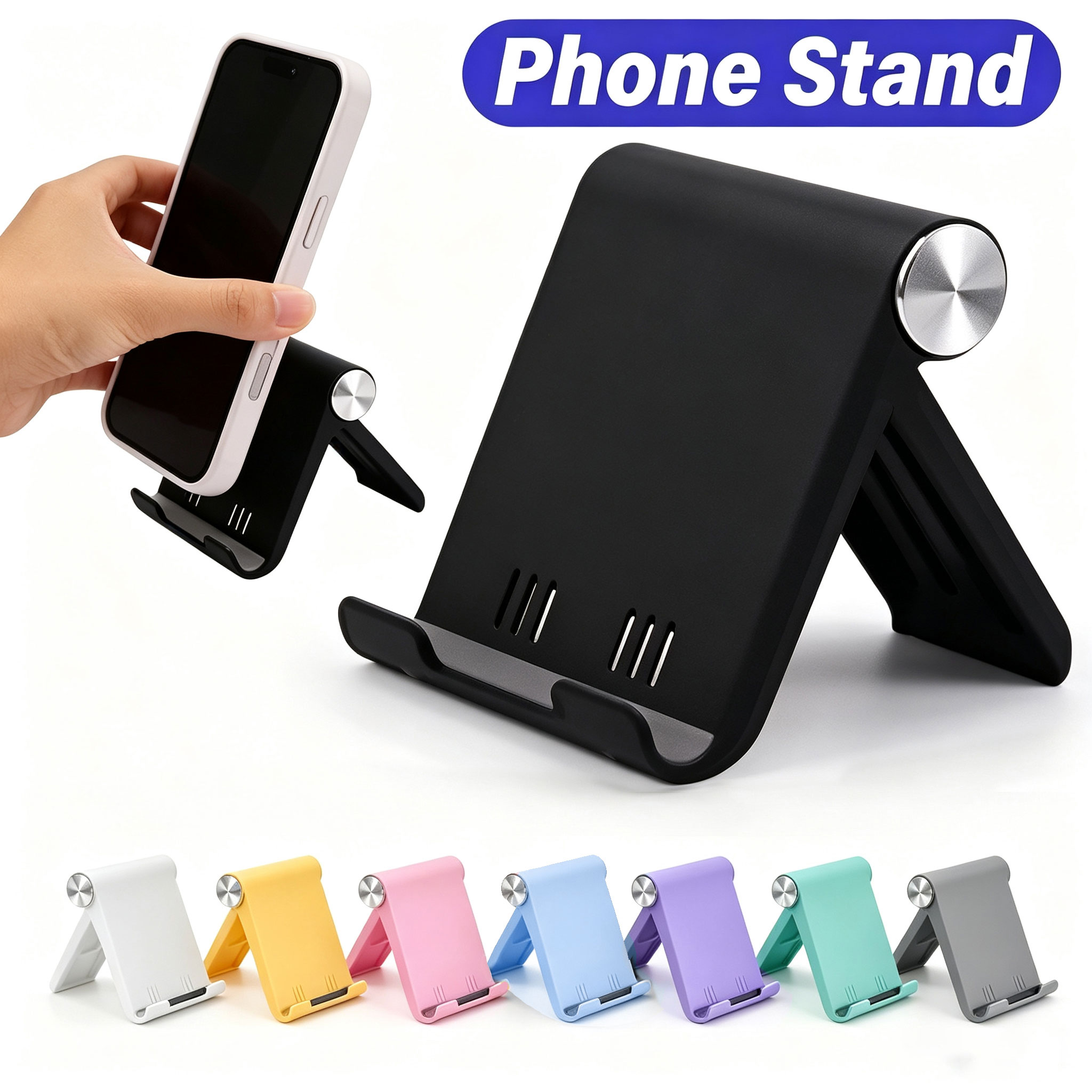 Essential Tablet Accessories - ขาตั้งโทรศัพท์แบบพับได้ 2 ชิ้น, ที่วางโทรศัพท์แบบปรับได้ 8 สี,