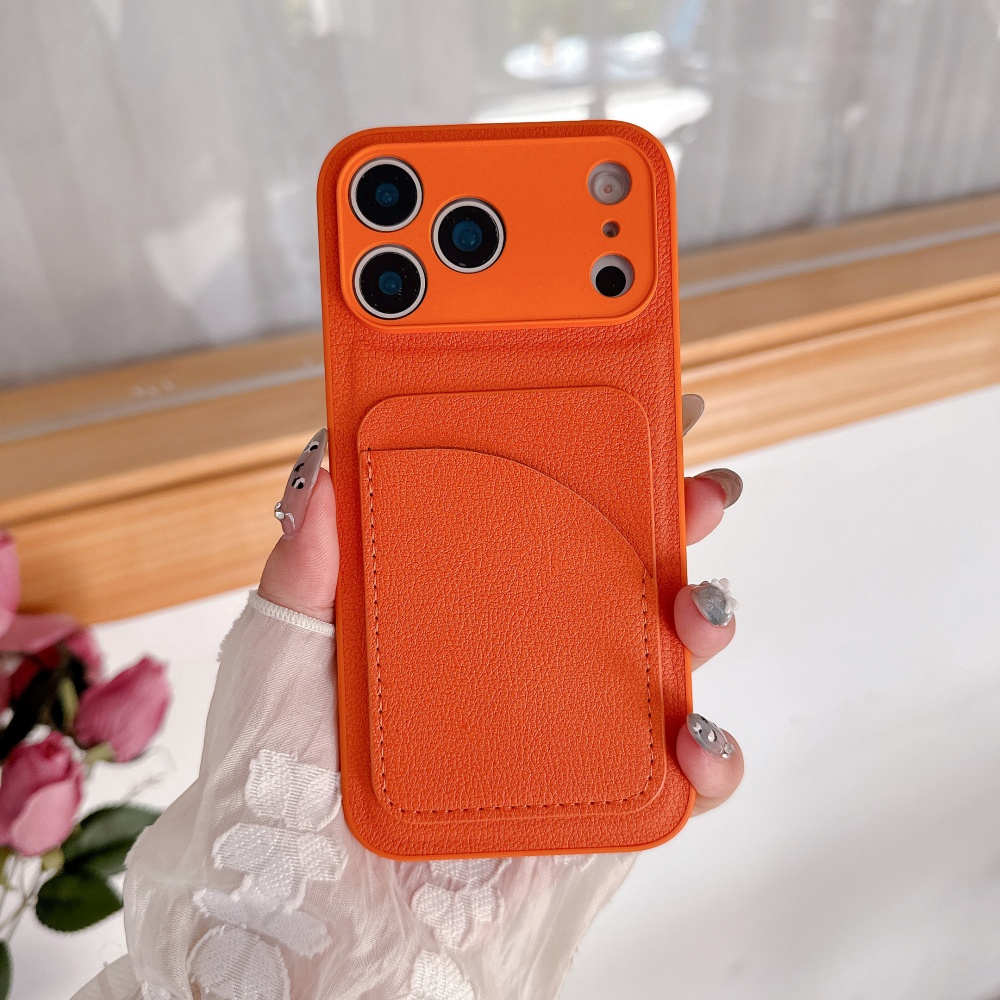 Iphone Tablet Accessories - เคสโทรศัพท์หนังแท้สีส้มสุดหรู พร้อมช่องใส่บัตร สำหรับ iPhone 17 Air