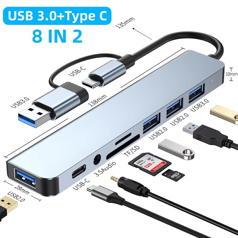 Microsd Card Tablet - ฮับด็อกกิ้ง 8 in 2 USB +